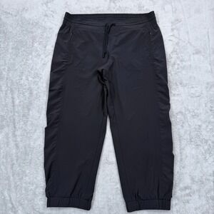 Athleta La Viva Ruched Capri Joggers Womens 10 Black Pants Zip Pockets Crop